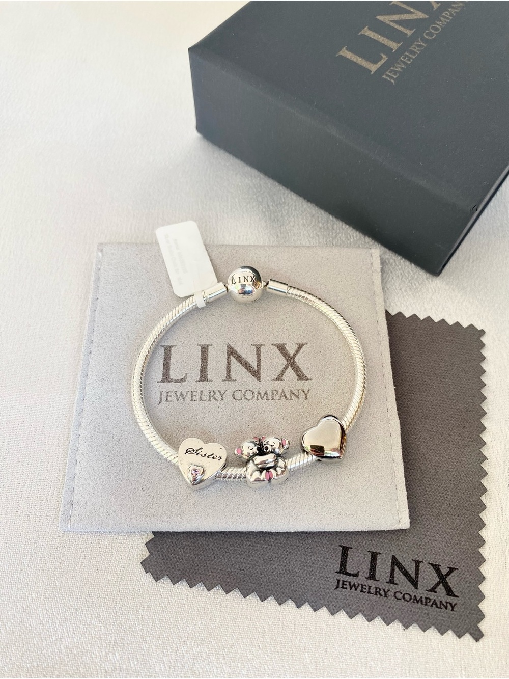 Linx Snake Chain Bracelet with Sister Themed Charms
